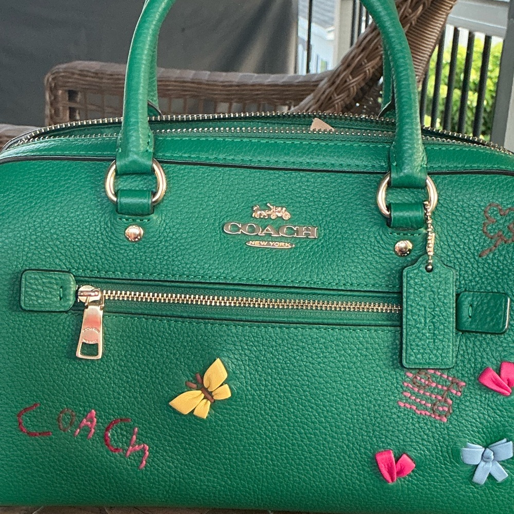 Coach Green Satchel with Colorful Accents